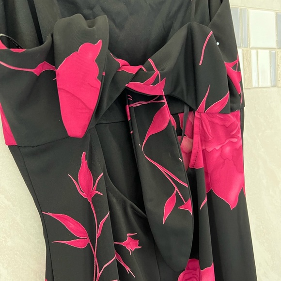 Arianna by Rachel Kaye long spaghetti strap evening gown black pink roses size 8 - Picture 8 of 9